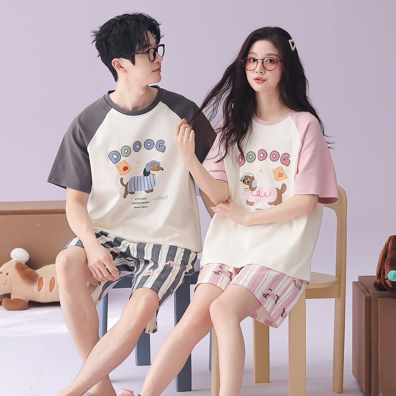 [Pure Cotton] Summer Couple's Pajamas 2026 New Style Short-Sleeved Shorts Loose Thin High-End Home Wear That Can Be Worn Outside