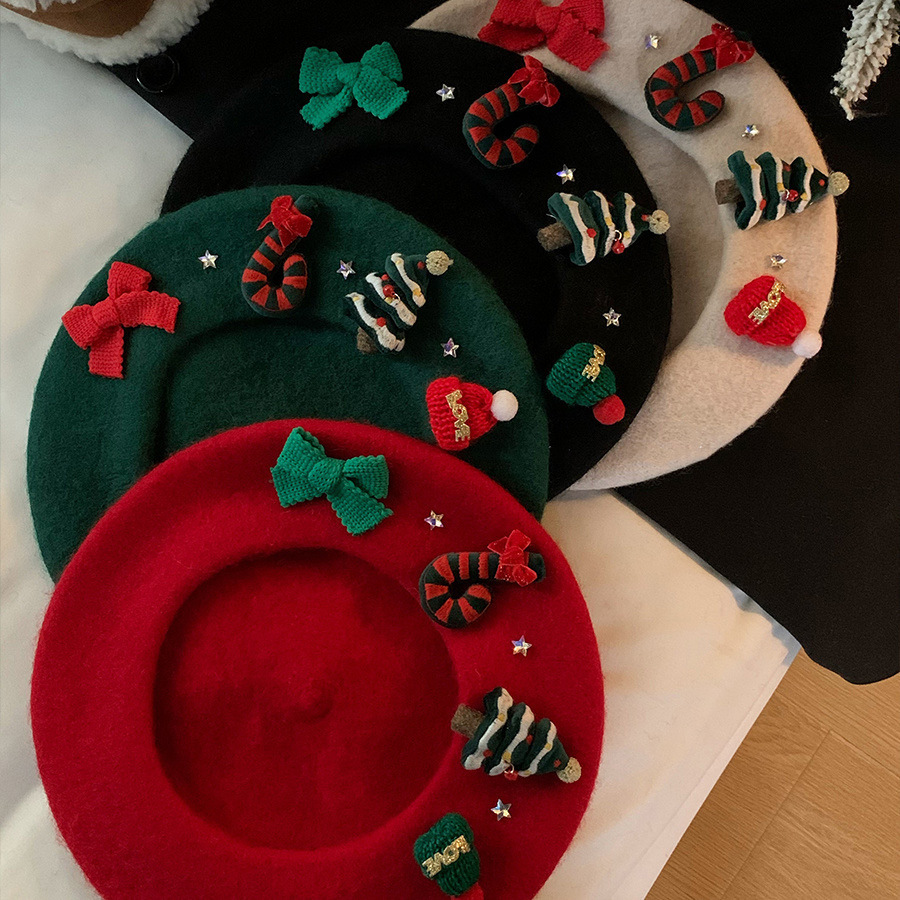 Boina roja de invierno, regalos de Navidad, lana roja, boina para niños, sombrero de invierno japonés.