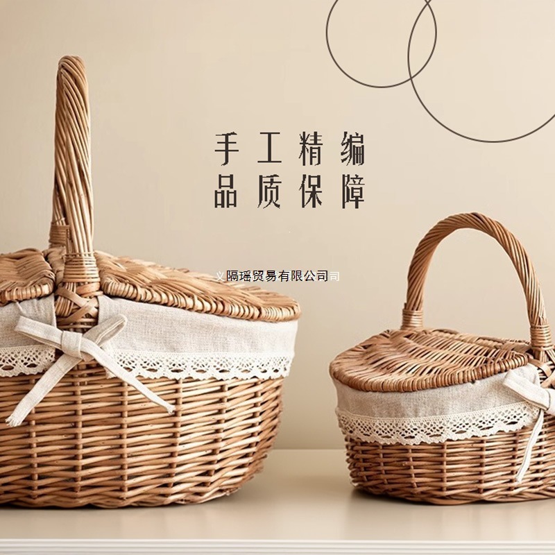 Cesta de almacenamiento de primavera, viento pastoral, tejido de sauce, cesta de almacenamiento portátil al aire libre con cubierta de aislamiento de calor, cesta de picnic roja, envío gratuito.