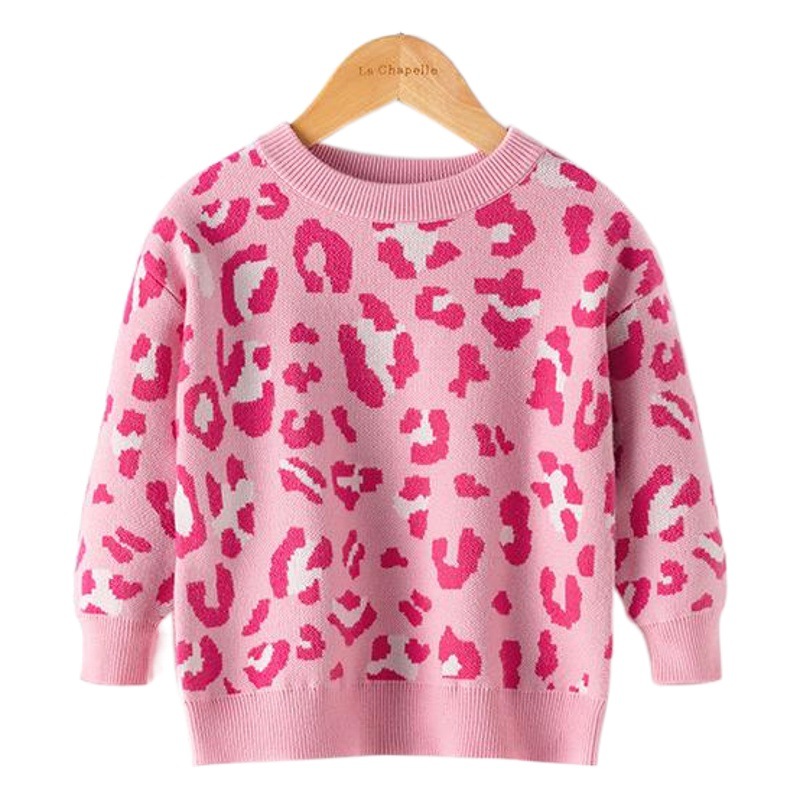Suéter de Amazon para niños otoño e invierno nuevo suéter de estampado de leopardo europeo y americano suéter de fondo para Niñas Ropa para niños