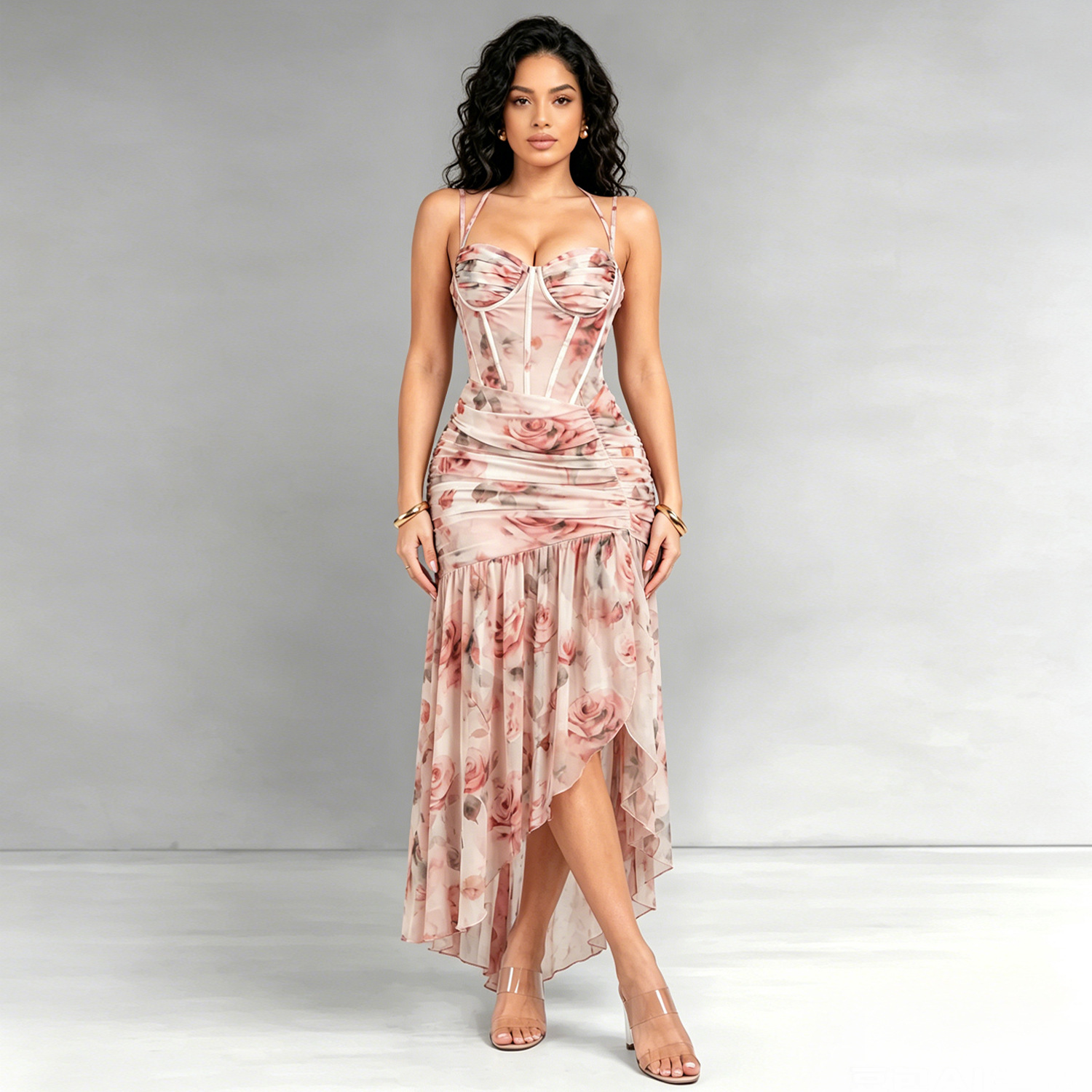 C7753 cross-border AliExpress Amazon 2026 nuevo vestido de fiesta de flores francesas de malla