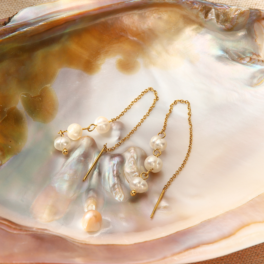 Fashion Geometric Stainless Steel Plating Artificial Pearls Ear line 1 Pair