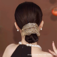 经典格子大肠发圈2024新款时尚精致双层欧根纱花边发绳头花头饰