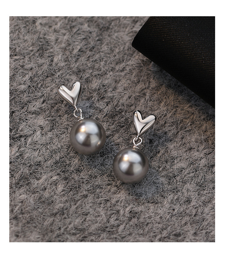 Heart Shape Pattern Women's Gender Inlay Design 1 Pair 925 Sterling Silver Pearl Heart Shape Drop Earrings