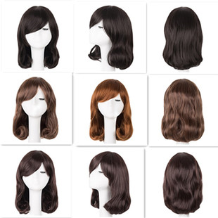 Rose Net Chemical Fiber High Temperature Silk Fashion Medium Long Oblique Bangs Wig European and American Cross-Border Wig Wholesale Linen Yellow Wigs