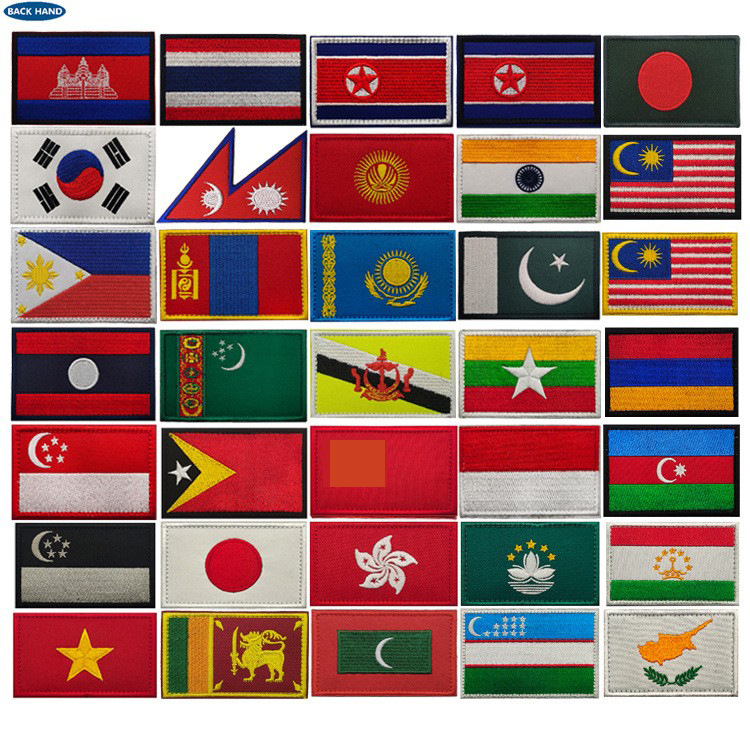 亚洲各国布贴刺绣徽章包配魔术贴臂章电脑绣花布贴户外包配贴章