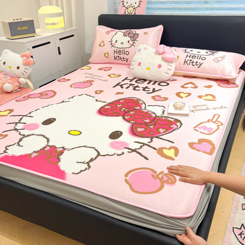 Melody Class a Ice Silk Cooling Mattress Cover Set, Four-Piece Summer Children's Cartoon Air Conditioning Mat, Machine Washable Dormitory Mat