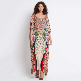 2022 New Polyester Positioning Printed Beach Blouse Long Gown Loose Seaside Vacation Dress Bikini Outer Blouse