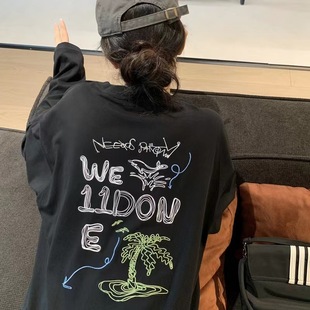 In-Stock We11Done Rule Graffiti Print Long-Sleeve Base Shirt Loose Niche Unisex Trendy Brand T-Shirt Top