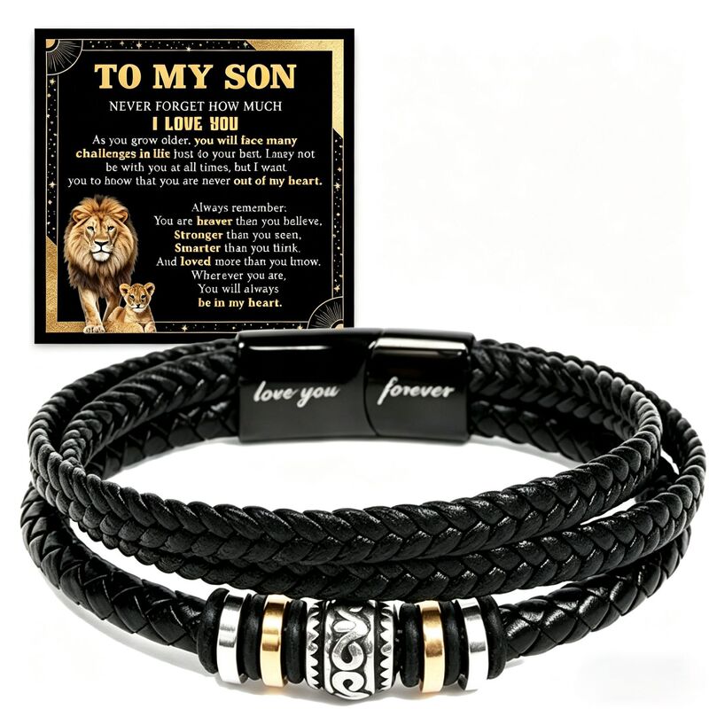 Amazon Cross-Border Jewelry Laser-Engraved Bracelet for Men, Multi-Layer Braided Leather Rope Magnetic Clasp Bracelet with Engraving, Father's Day Gift