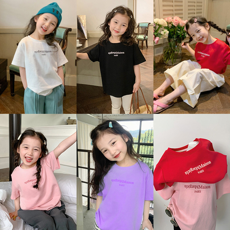 綿の女の子の半袖のtシャツのカジュアルな丸首の底のシャツの夏の韓国版のかわいい子供服の中で大きい子供の上着の卸売り|undefined