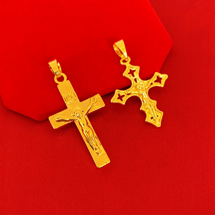 Sand Gold Cross Necklace Pendant Hollow...