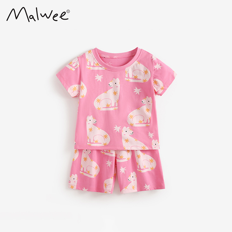 Malwee transfronterizo niñas dos piezas de verano nuevo estilo europeo y americano para niños pequeños adorables niñas de cuello redondo camiseta set
