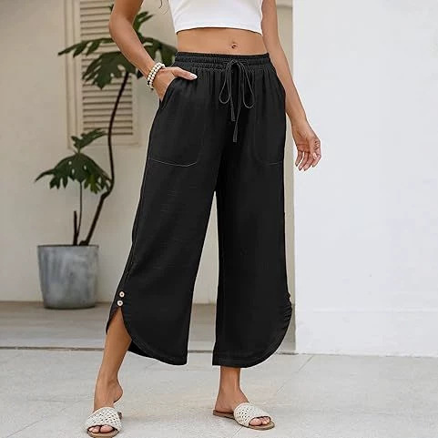 Foreign Trade Summer New Products European and American Amazon Independent Site Women's Clothing Cropped Pants Comfortable Drawstring Cuffed Casual Pants Wholesale
