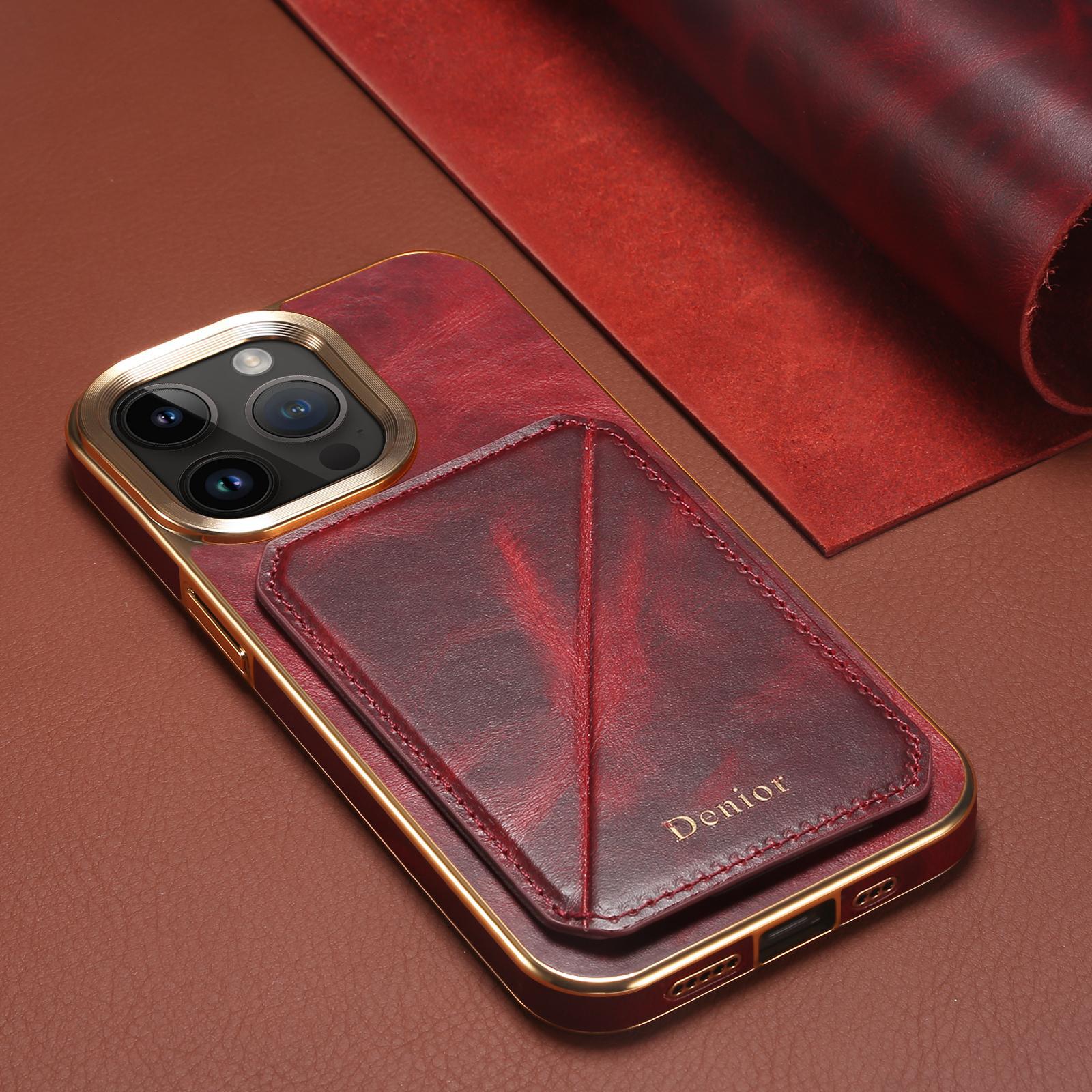 Ốp lưng da dầu iPhone 15 Pro Max kèm giá đỡ và túi đựng thẻ phong cách doanh nhân — [Da bò sáp dầu da đen] ◆ Quy trình mạ điện, [Da bò sáp dầu da xanh] ◆ Quy trình mạ điện, [Da bò sáp dầu da nâu] ◆ Quy trình mạ điện, [Da bò sáp dầu đỏ tía] ◆ Quy trình mạ điện chi tiết 18