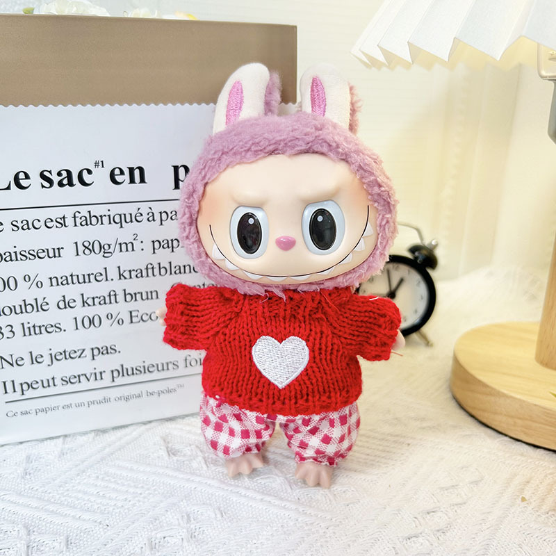 15cm ciego caja pull paño suéter pantalones macaron labubu colgante muñeca suéter Año Nuevo suéter lindo