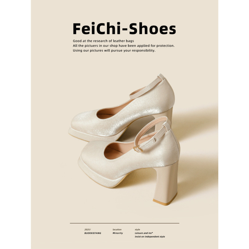 French Mary Jane High-Heeled Shoes for Women with Thick Heels 2026 New Spring & Fall Super High Heels That Are Not Tiring for the Feet, Thick-Soled Sexy Single Shoes for Women