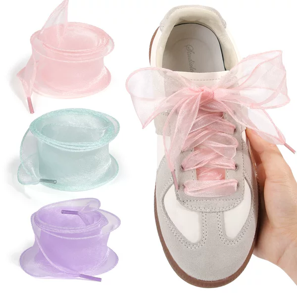 3.5cm Snow Silk Shoelaces Suitable for German Training Shoes, Lace Accessories, DIY Ballet Wave Silk Organza Shoelaces