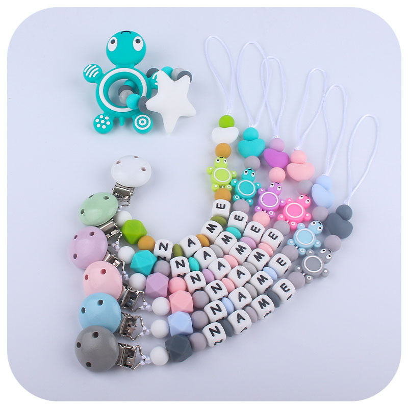 Nueva tortuga de silicona bebé mordedor de silicona Big Star molar juguete DIY bebé nombre chupete cadena traje