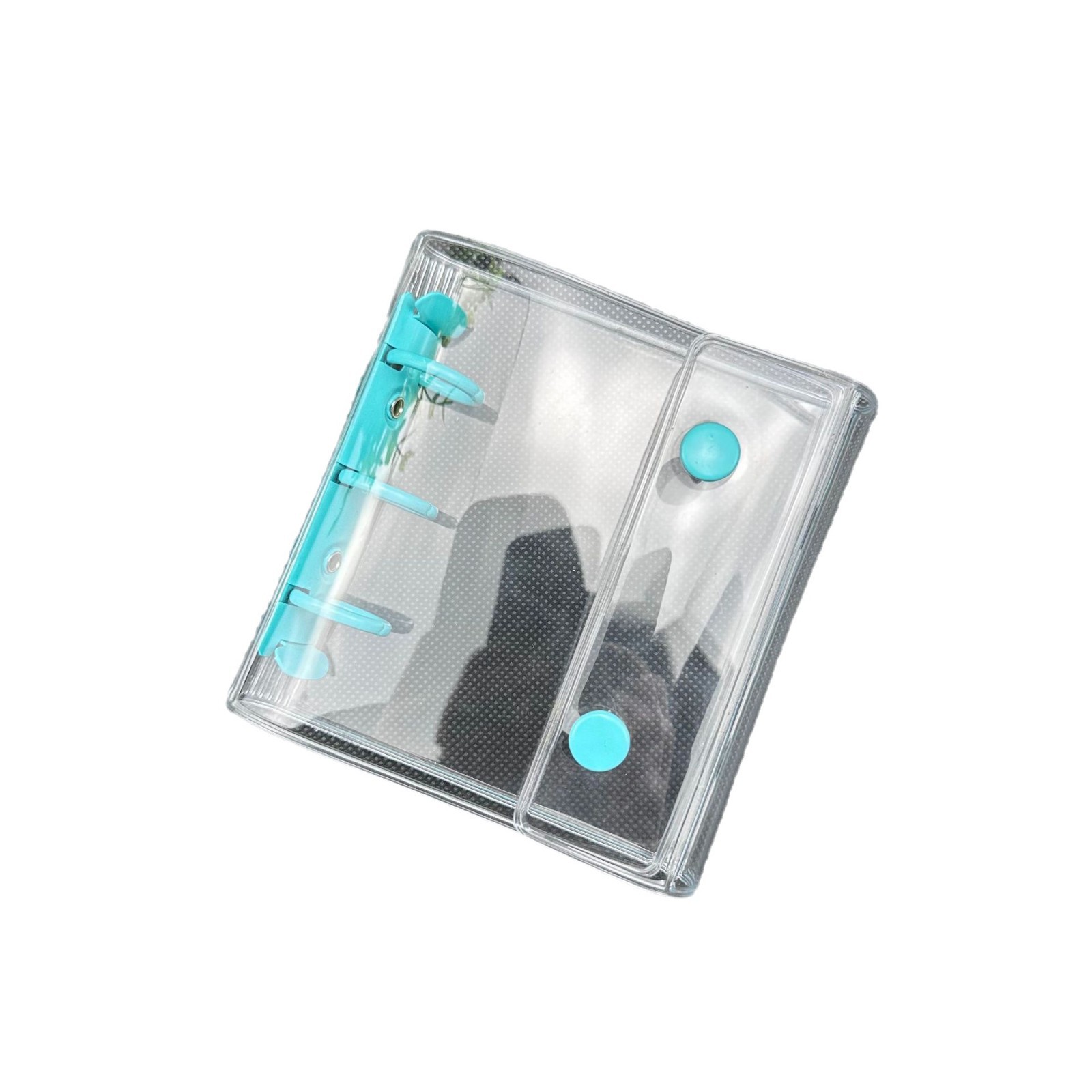 ミニ二重ボタン三つ折り手帳3穴カード帳カラーPVCバインダー手帳透明ケース