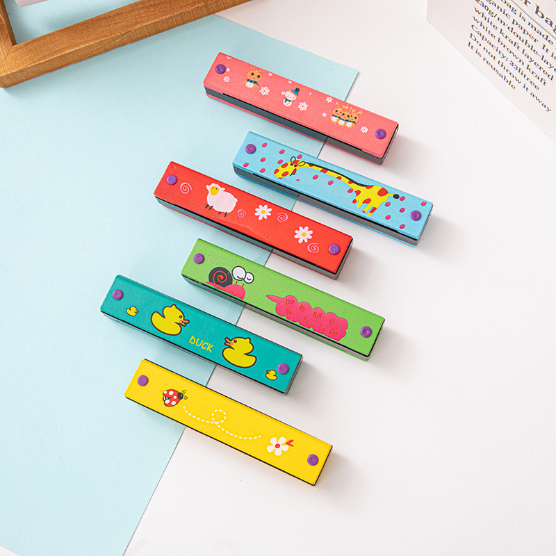 Armonica de madera de dibujos animados regalo de música para niños armónica de 16 hoyos estudiantes de primaria interés principiante tocando instrumento musical