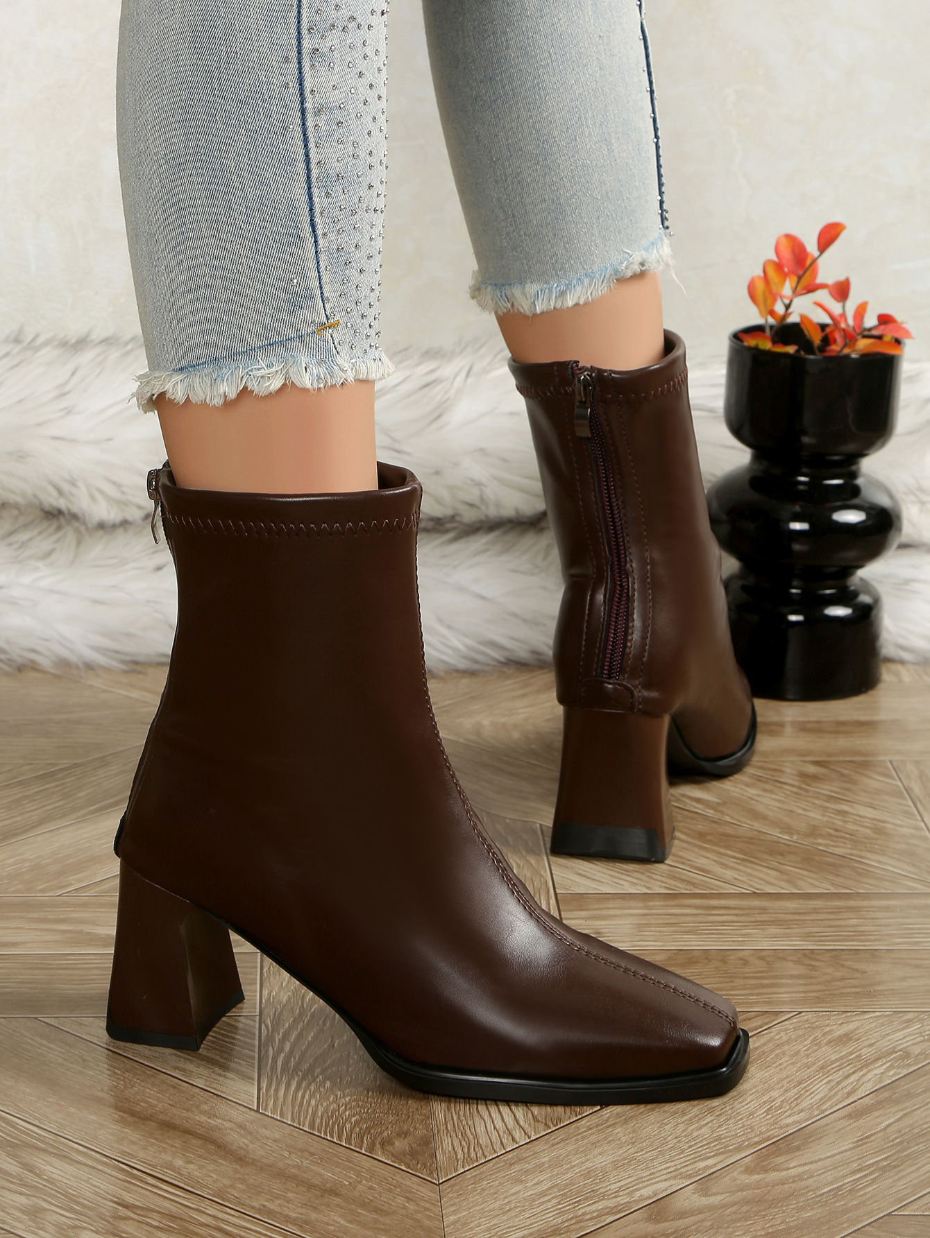Laarzen cowboy dames met blokhak en vierkante neus elastisch_voghion.com