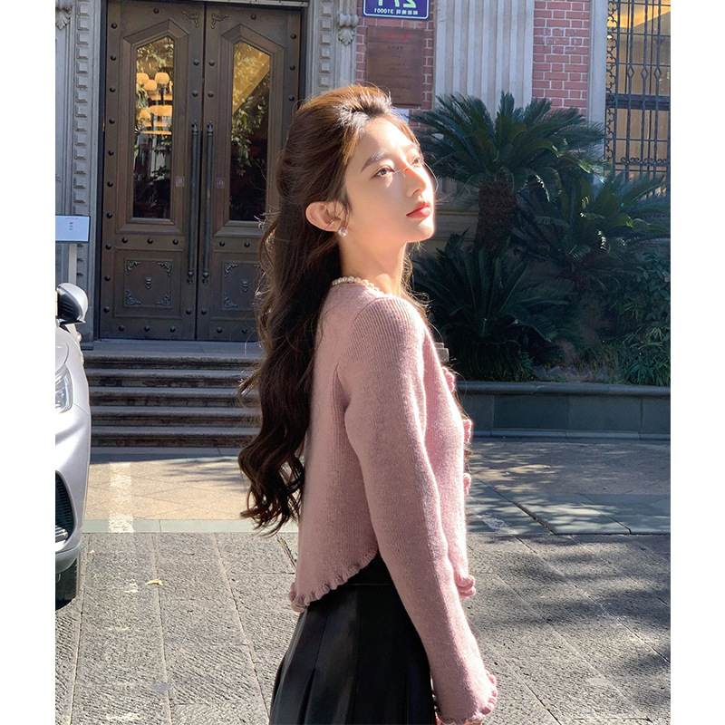 ChicShe ChicShe 2024 Cardigan lavorato a maglia color camelia viola per donna, stile coreano, inizio autunno, unico e bellissimo, cappotto corto versatile_voghion.com