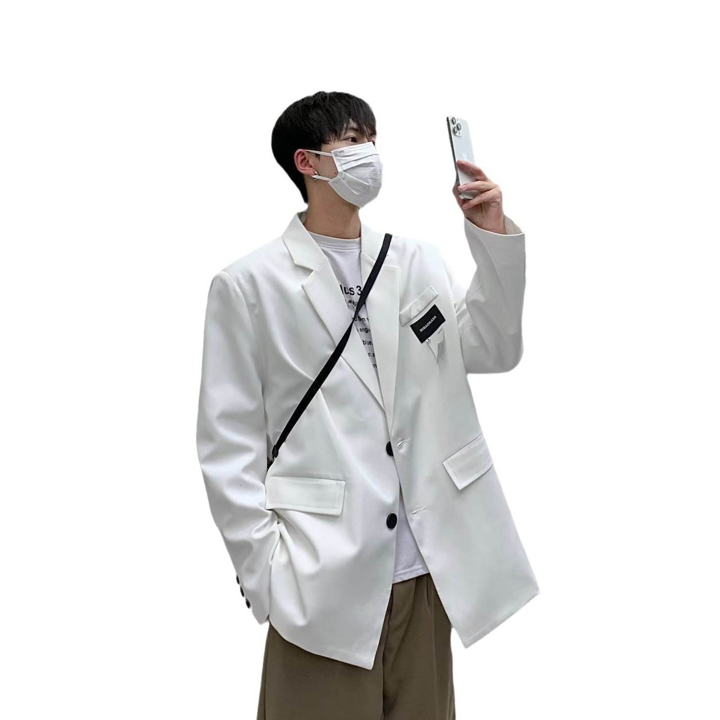 Sentido de alta gama 2024 nuevo estilo chaqueta blanca hombre frito traje callejero hombre oversize estilo de Hong Kong casual pequeño traje grande