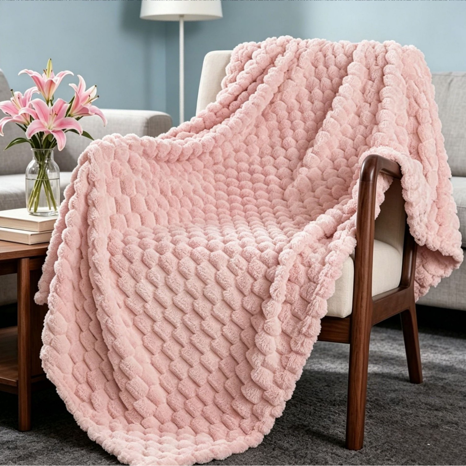 Manta Tejida Térmica para Siesta Jacquard 3D de Poliéster y Franela para Oficina y Dormitorio