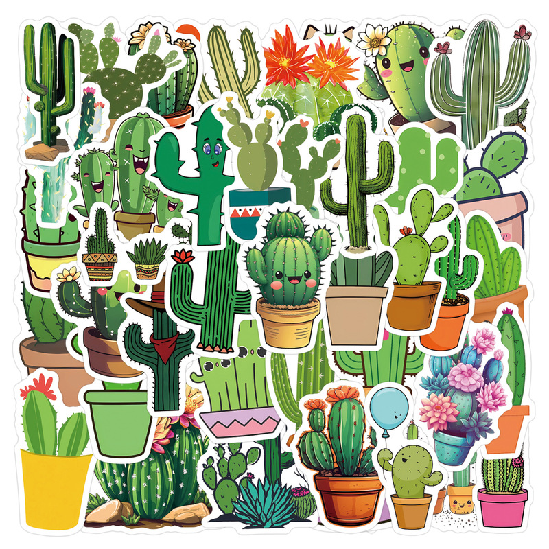 55Pcs Cactus Cartoon Cactus Graffiti Stickers Skateboard Luggage Cross-Border DIY Stickers Manufacturers Wholesale
