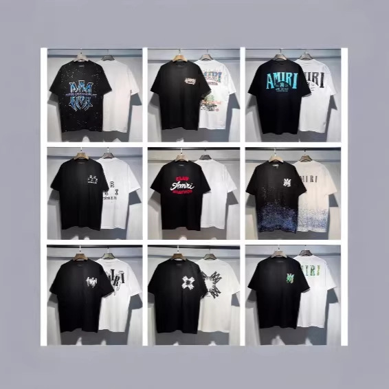 Cross-Border Foreign Trade Trendy Brand Amiri In-Stock Summer New Embroidered Print Round-Neck Short-Sleeve T-Shirt Unisex