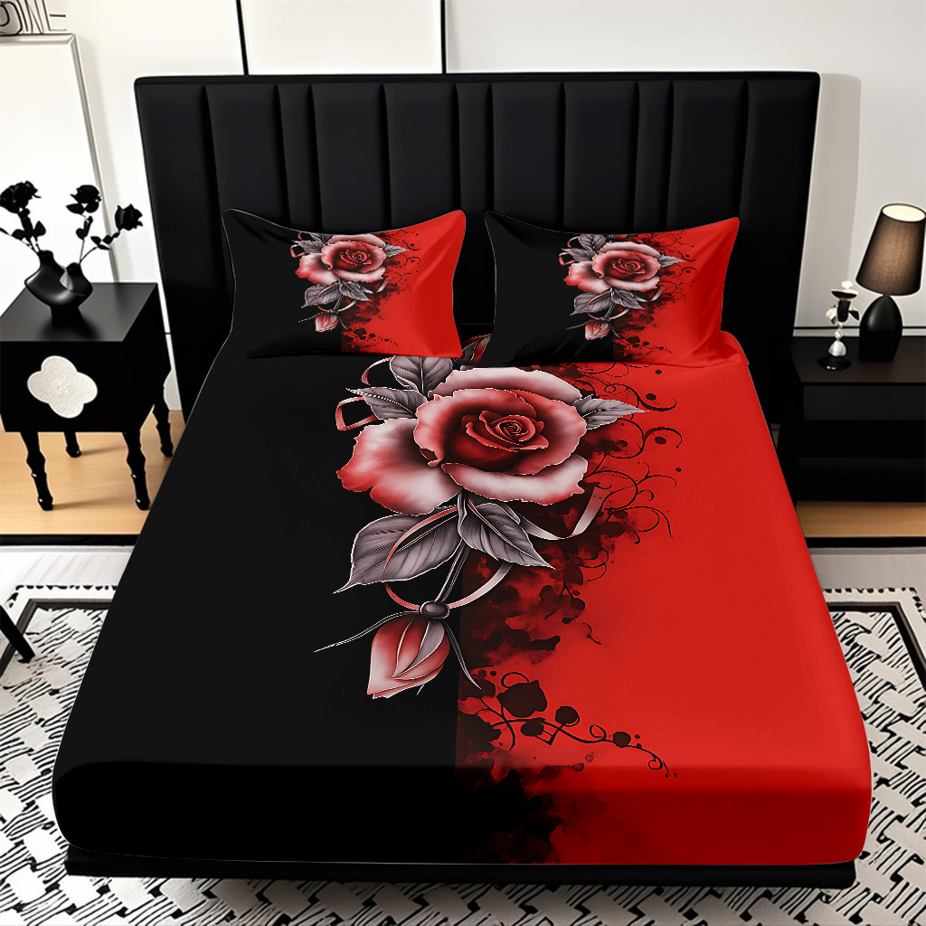TEMU / JIT serie de flores de rosa multicolor 3D impresión digital set de cama para diseñar el fabricante de la fuente