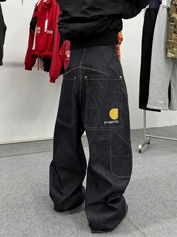 MIJKO メンズ レディース シルエット ワークウェア マルチポケット 刺繍 オリジナル カウボーイ ユニセックス マルチサイズ ストレート ブルー ジーンズ|undefined