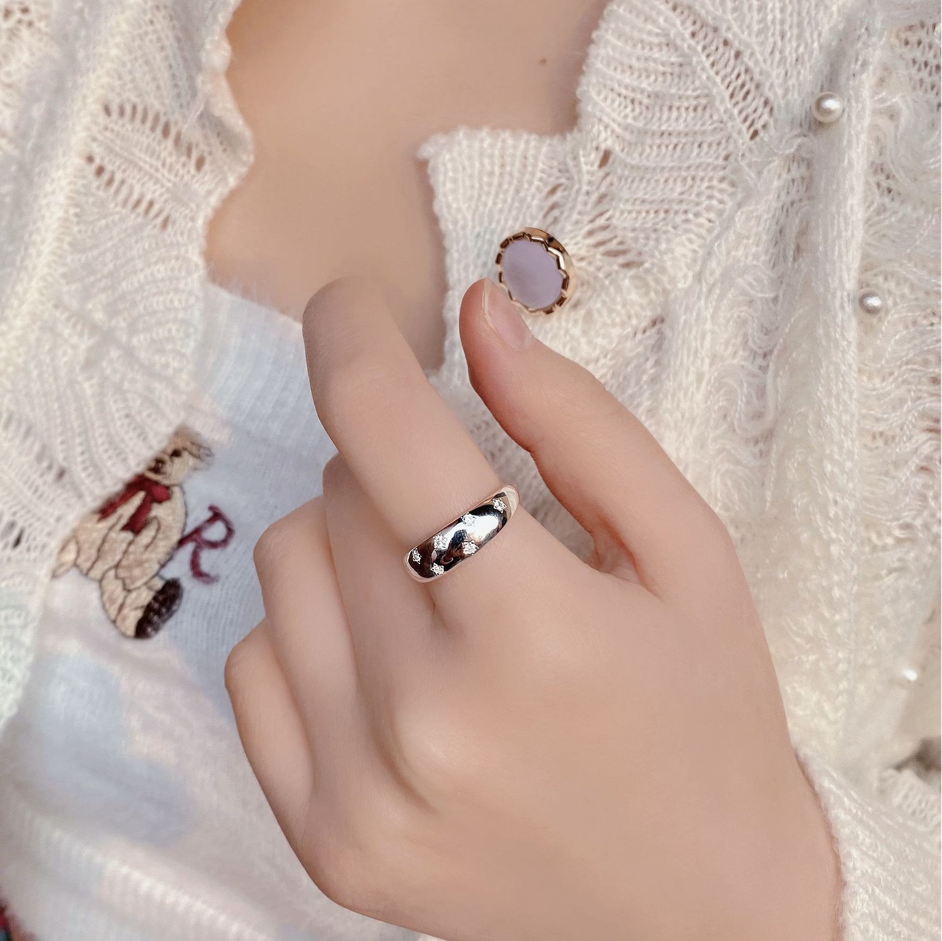 18K Gold Plated Silver Plated 925 Sterling Silver Zircon Geometric Star Adjustable Ring Open Rings Rings display picture 9