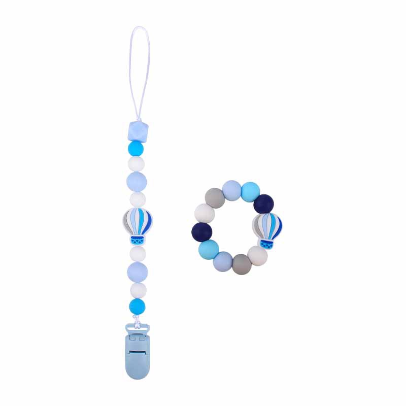 Nuevo bebé dibujos animados globo de aire caliente pulsera de silicona teether palo pezón cadena anti-gota cadena juguete teether