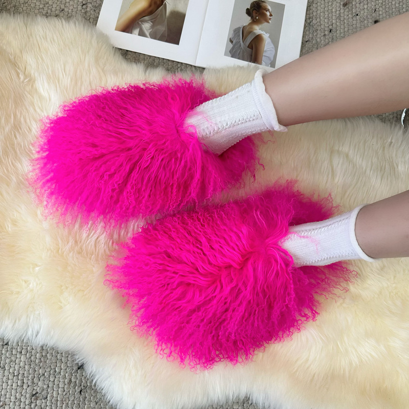 Foreign trade cross-border Beach wool slippers 2.0 wool-like lining warm snow boots Mongolian fur slides