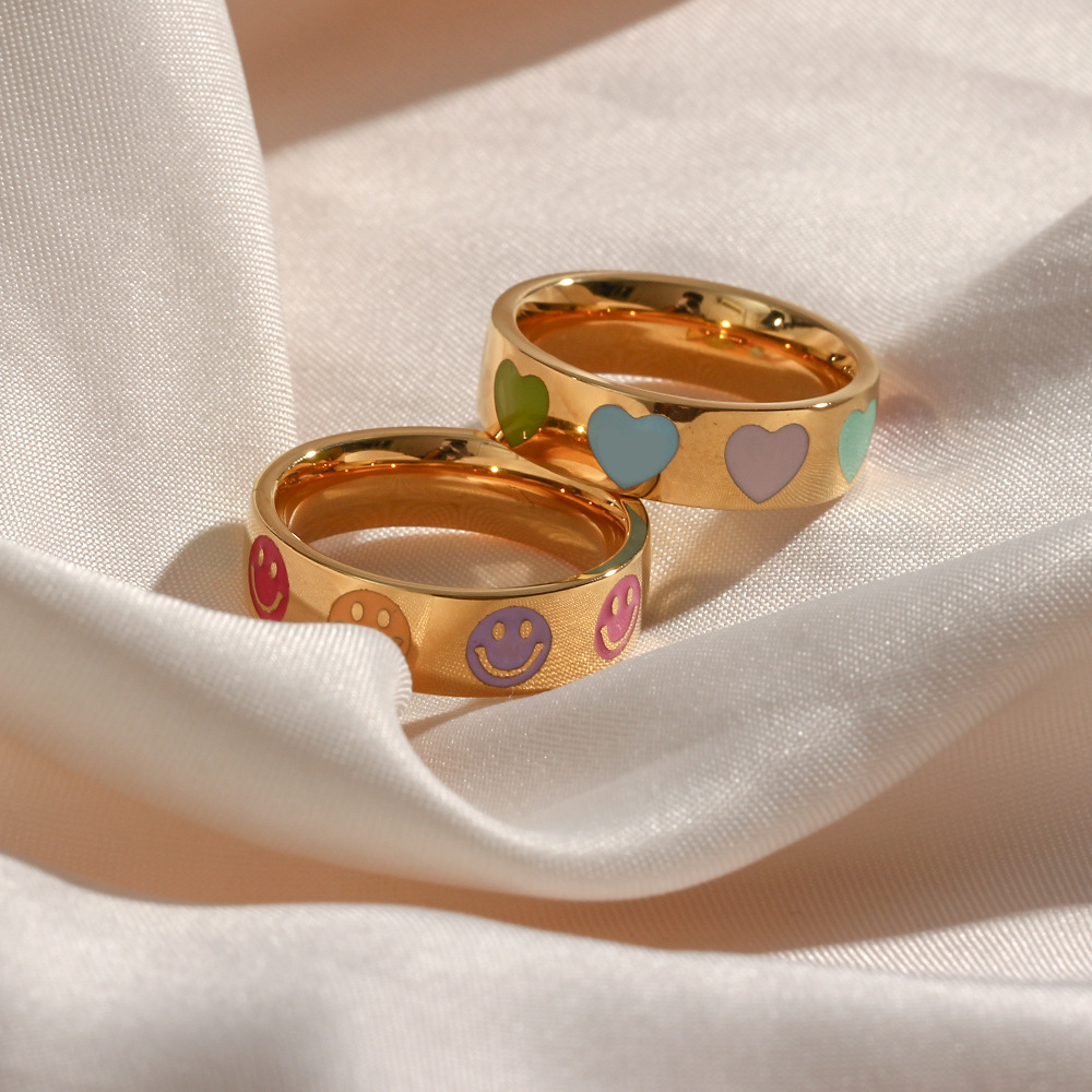 Cute Smiley Face Stainless Steel Rings Metal Stainless Steel Rings
