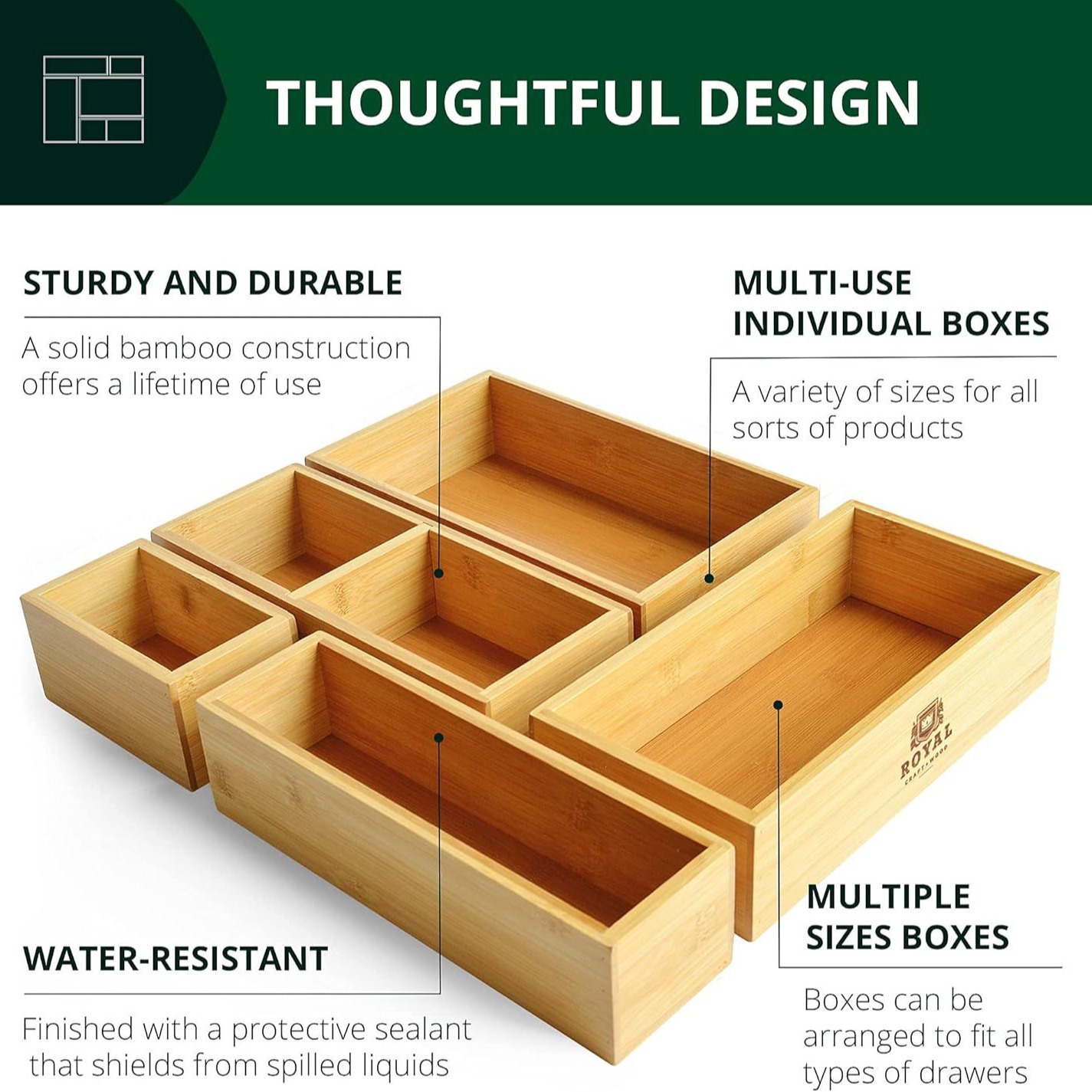 竹木质收纳盒现代简约抽屉式分格整理盒家用厨房餐具实木储物盒
