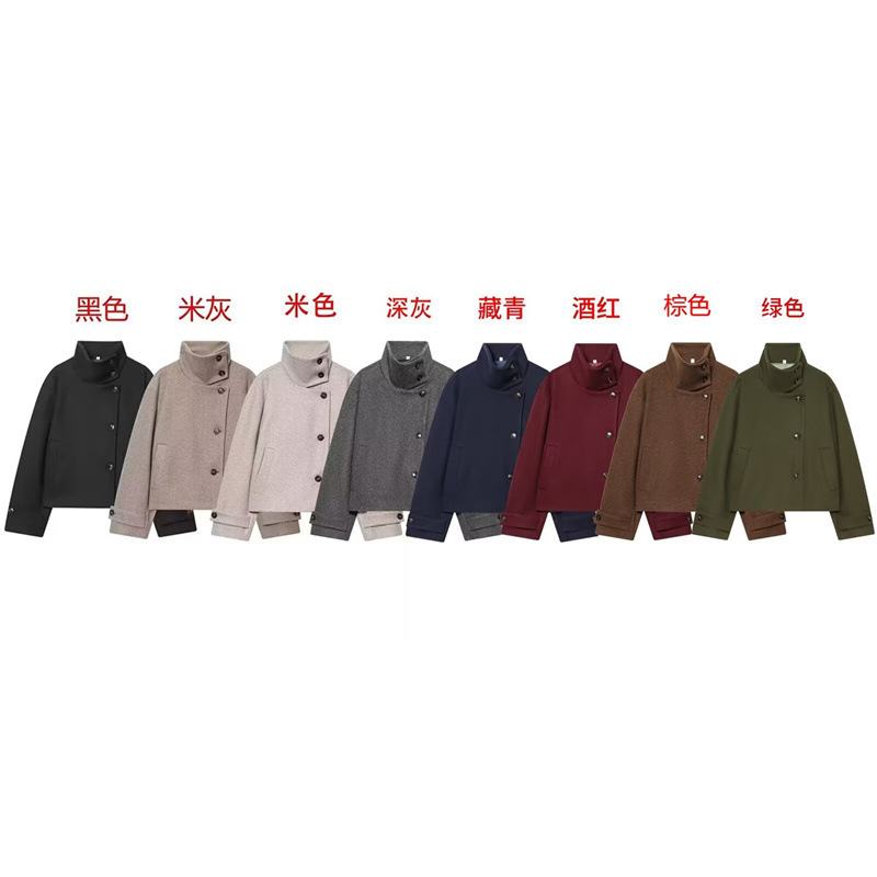Foreign Trade Wholesale European and American Style 2025 New Fashion Elegant Women's Long-Sleeved Single-Breasted Stand-Up Collar Jacket 6318293