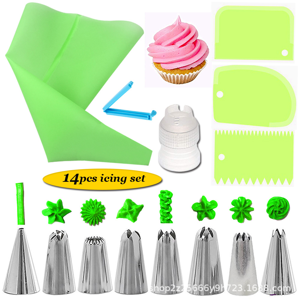 Herramientas para hornear 14-piece set 8 pastelería boquilla pastel crema decoración herramientas con recubrimiento raspador convertidor