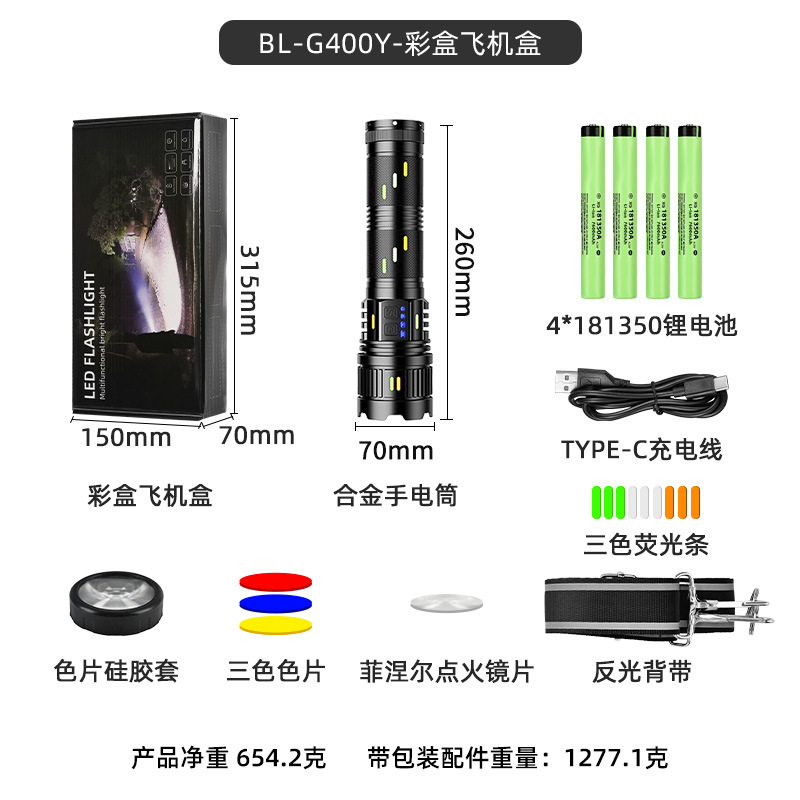 Nueva linterna de luz ultra brillante G400 disipación de calor láser zoom de alta lumen iluminación de campamento al aire libre