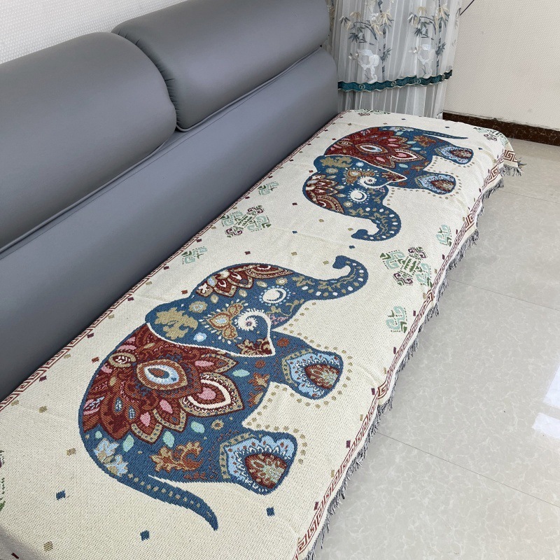 新しい象四季麻織りタッセルソファタオルストレートレトロスタイル両面ソファキャンプ滑り止めマット|undefined