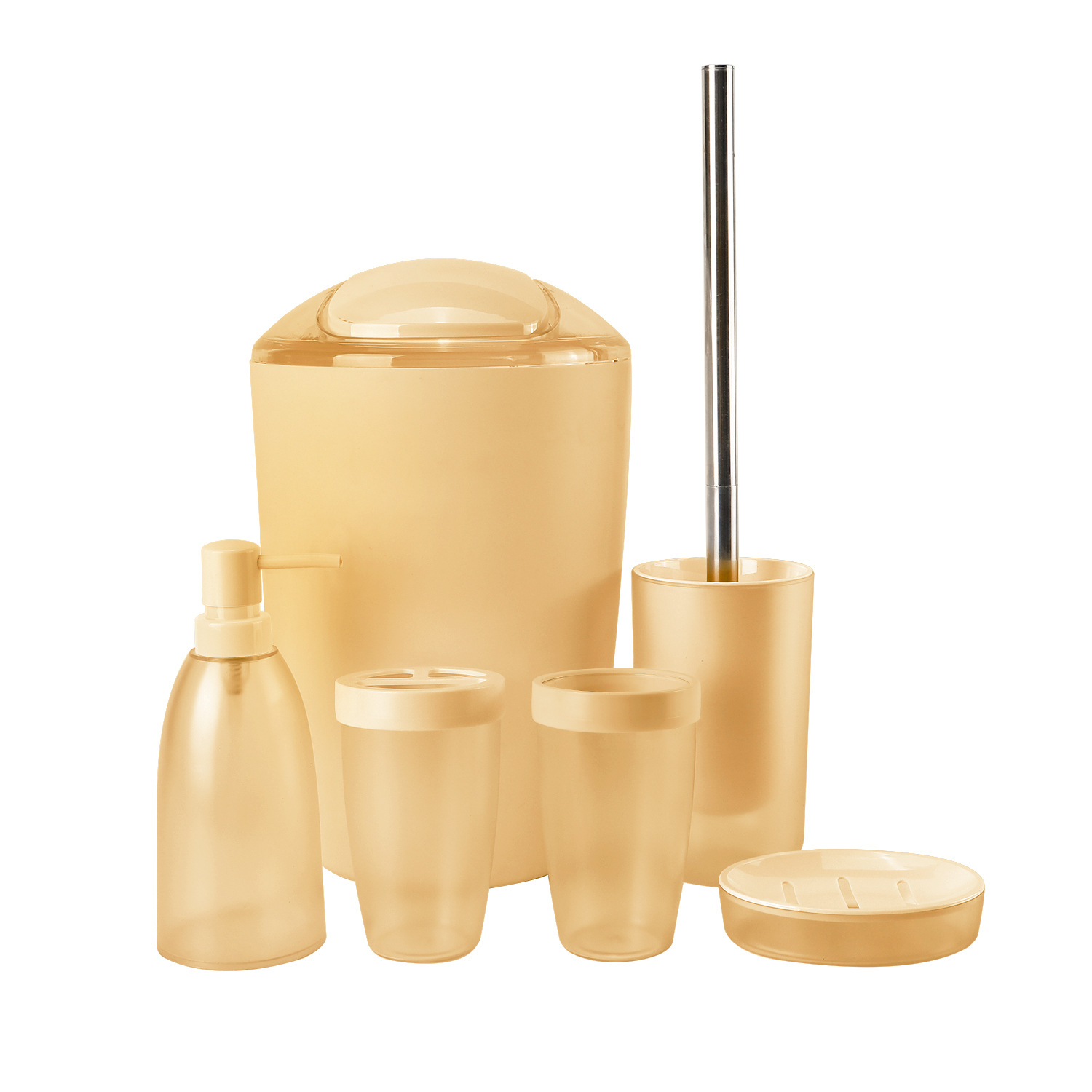 Suministros de baño de plástico de color sólido conjunto de seis piezas enjuague bucal cepillo titular caja de jabón baño traje de baño de almacenamiento en stock