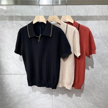 短袖POLO衫男夏季薄款针织翻领T恤高级感休闲纹理透气马球衫上衣