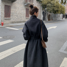 实拍2023黑色韩系气质感双面羊绒大衣女冬款中长款加厚斗篷炸街潮