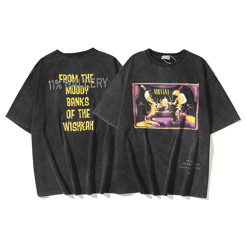 American vinTage American Hip-hop NIRVANA Rock Band Heavy MeTal Nevsky Angel PrinT ShorT-sleeved T-shirT