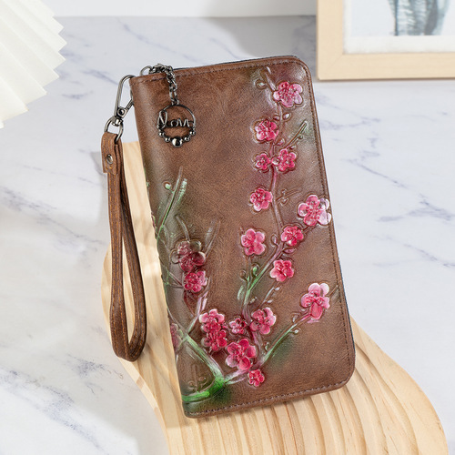 Long Women's Retro Wallet 2025 Embossed, Hand-Painted Chinese-Style Zipper Clutch—Lightweight