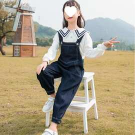 女童背带裤春款洋气套装中大童宽松版两件套裤子韩版小学生新款潮
