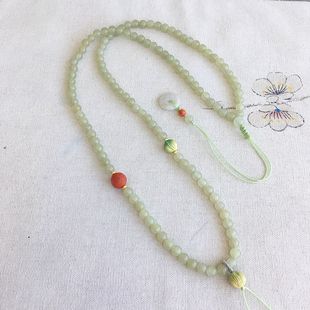 Natural Hetian Jade Bead Chain Retro Style Necklace Eight Treasure Compasses Braided Rope Hand Braided Pendant Hanging Rope