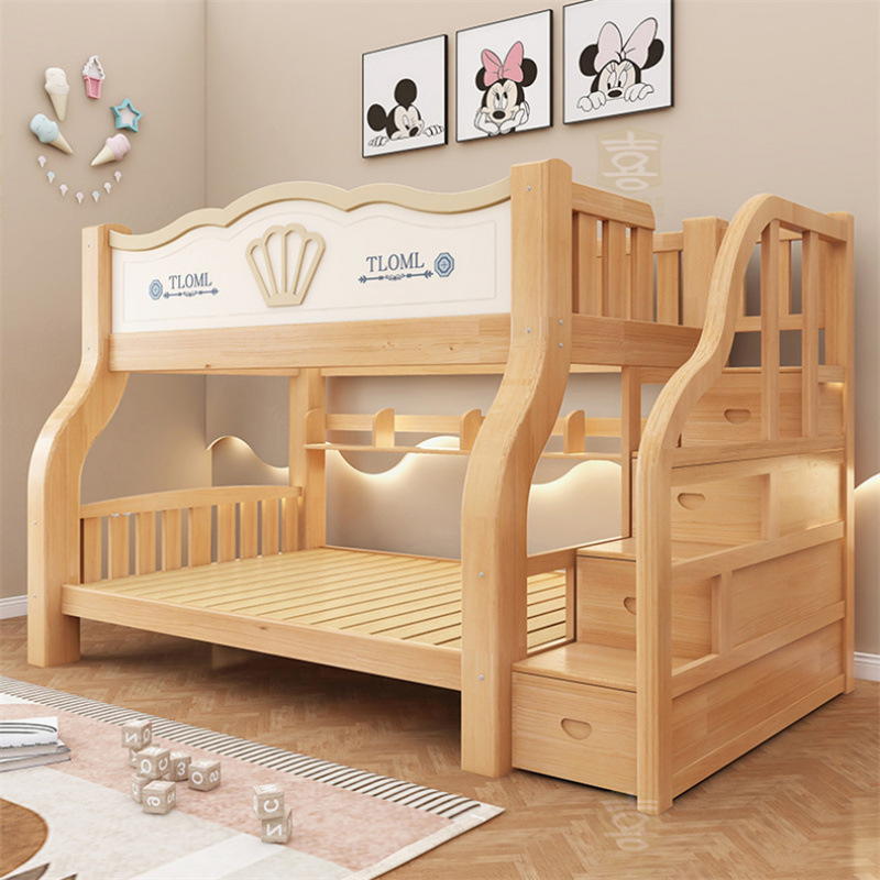 Cama de dos pisos tipo casa pequeña cama de dos pisos cama madre-hijo para niños cama de arriba y abajo cama de madera gruesa cama madre-hijo cama alta baja